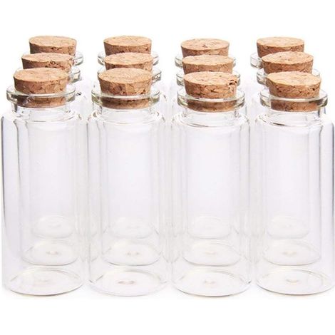 Mini Bocaux bouteilles en verre avec bouchon en liège en bois (25 ml 3x6cm ) 12pcs (1/4)
