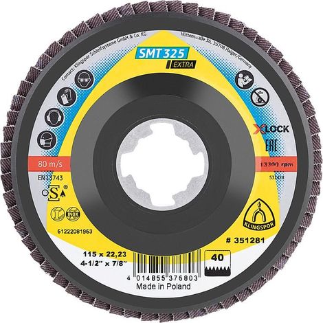 Disque abrasif à lamelles KLINGSPOR K60, 115x22,23mm droit X-Lock