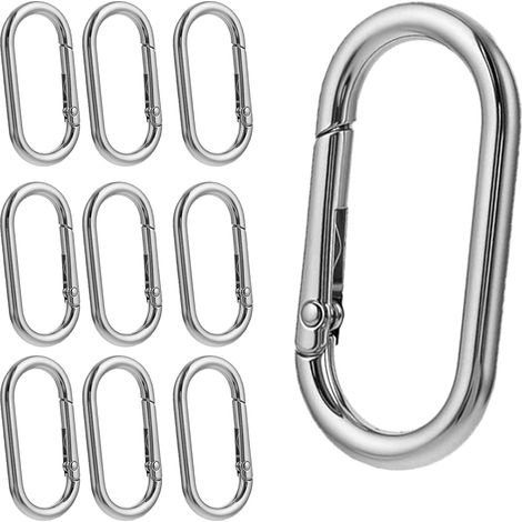 Lot de 10 mousquetons ovales en alliage de zinc argenté 49 mm (1/5)