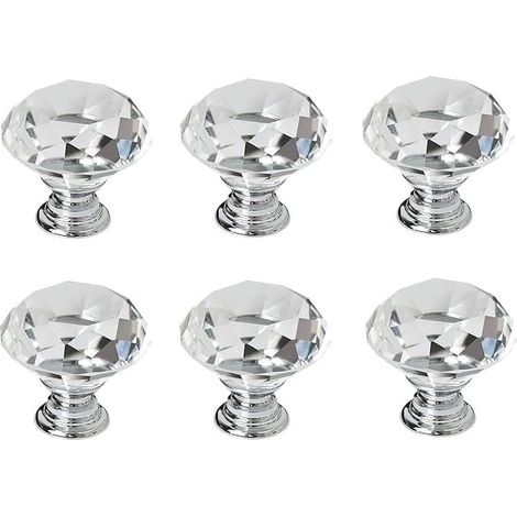 6 Pièces Bouton de cristal Poignées de Diamant Tiroir de Porte Poignée à Diamant clair Avec Vis Unique Trou Rond Boutons de Tiroir Pour La Décoration de Cuisine Ou D'ameublement 30mm (1/4)