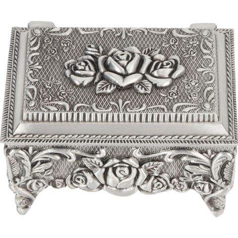 Coffret à bijoux vintage en alliage de zinc sculpté élégant, doublure en velours doux et résistant aux couleurs, boîte de rangement pour accessoires, décoration de bureau et maison. (1/5)