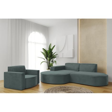 Sofa Set 2-teilig Sessel und Ecksofa PALMA XS Opera Opalgrün Ottomane Links (1/3)