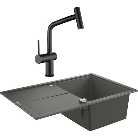 Grohe K400 Quarzverbundspüle mit reversibler Abtropffläche 780x500 mm + Ceramia Timeless Einhebelmischer (G31639TML1BM-SET)