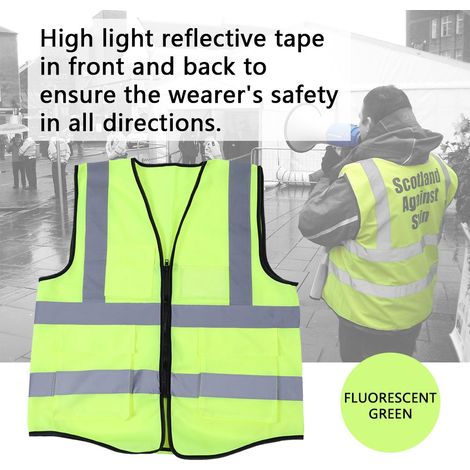 Gilet de sécurité réfléchissant multicolore, jaune fluo, haute visibilité, brassard de travail, tour de taille ajustable, lot de 1, pour chantier et nuit (1/5)