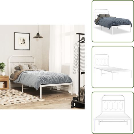 Cadre de lit métal sans matelas avec tête de lit blanc 90x190cm - Cadre De Lit - Lit Simple - Lit Metal - Lit Blanc - Tête De Lit (1/5)