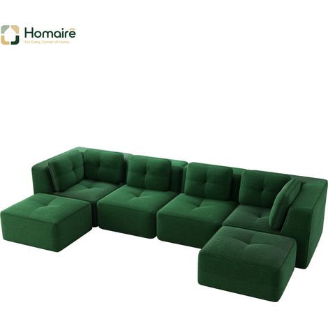 Canapé modulable en velours côtelé vert avec accoudoirs 386 x 177 x 69 cm HOMAIRE (1/5)