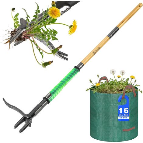 Désherbeur Manuel pour Jardin, pelouse et Cour, 110,5 cm  Inclut Sac 60L, Double Éjection, Tête Acier 4 Griffes, Robuste Et Durable, Entretien Facile, Pour Divers Utilisateurs (1/5)
