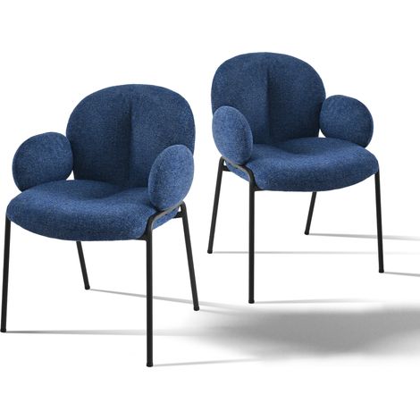 Goeurvant Sillas de comedor modernas con reposabrazos circulares y asiento tapizado, combinación de confort y elegancia - Juego de 2 - Azul - Chenilla (1/5)