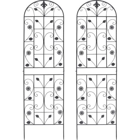 Treillis pour glycine, lot de 2 treillis de jardin, support pour plantes grimpantes, treillis de jardin en fer, 180 x 50 cm, style rétro, montage par clips, noir (1/5)