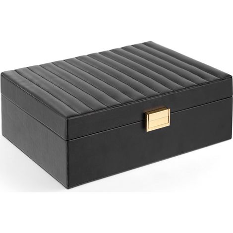 Boîtes à bijoux pour femmes, boîte à bijoux à 2 étages avec plateau amovible, boîte de rangement en cuir PU pour filles, style moderne pour bagues, boucles d'oreilles, colliers et bracelets (1/5)
