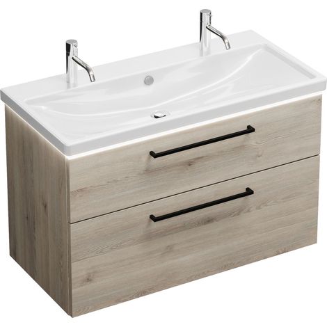 Vasque en céramique Burg Eqio + meuble sous-vasque en chêne, décor flanelle/blanc alpin GR0234
