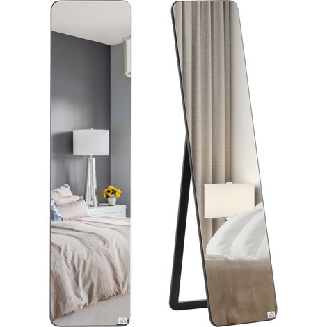 Miroir sur pied et mural rectangulaire KLEON bois noir (1/5)