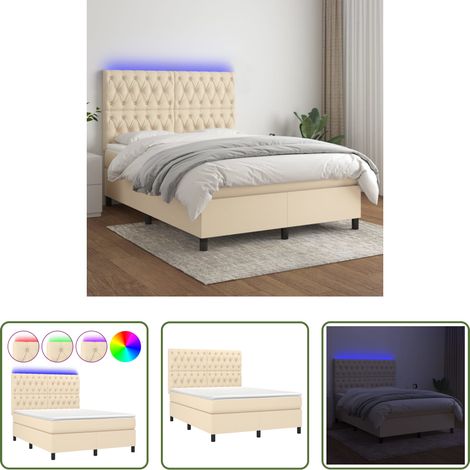 vidaXL LED-Streifen - Boxspringbett mit Matratze & LED Creme 140x200 cm Stoff (1/5)