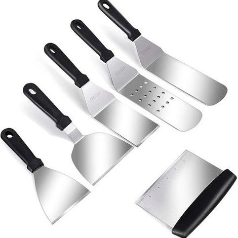 Spatule pour Barbecue, 6 Pcs Ensemble d'accessoires pour Plaque chauffante BBQ, Spatule Ustensiles Set pour la Cuisine et Le (1/5)