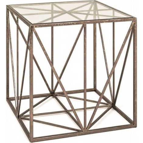Table d'appoint en métal laqué bronze antique - Dim : L 50 x H 50 x P 50 cm -PEGANE- (1/2)