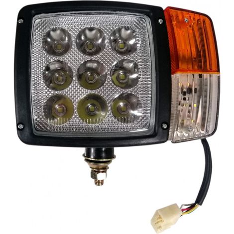 Phare LED gauche avec clignotant et feu de position, adapté pour tracteur, moissonneuse-batteuse, pelle et chasse-neige — 27 W,