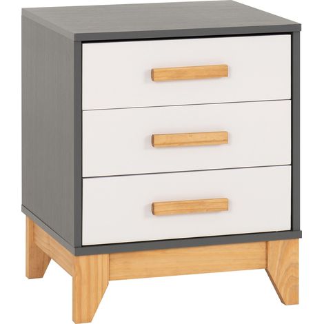 Cleveland 3 Drawer Bedside - L40 x W46.5 x H57 cm - White/Grey Metal Effect (1/5)