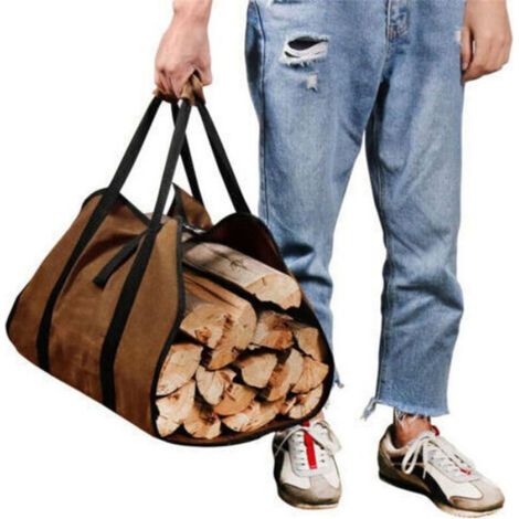 Sac à bûches extra-large, robuste et portable avec poignées – idéal pour le bois de chauffage et le camping (marron) (1/5)