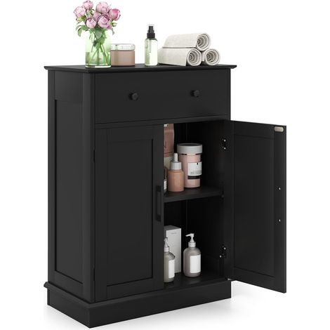 Bathroom Cabinet with Drawer, Adjustable Shelf, 56x30x80cm, Black (1/5)