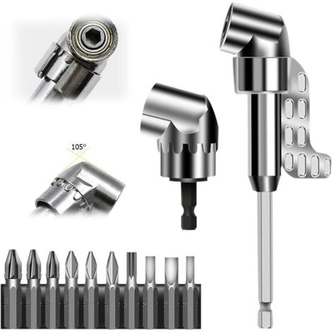 105° Angle Screwdriver Adapter, 2025 Angle Screwdriver Bit with Multi-function Screwdriver Bit, 1/4 Inch Hex Shank, for Garage and Construction Site (Short and Long) MUMU (1/4)