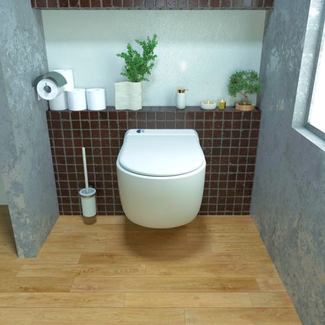 Aquassistances – WC suspendu broyeur intégré – Cuvette céramique anticalcaire – Abattant antibactérien Soft Close – Double chasse éco 2/4L – Relevage jusqu'à 3m (1/5)