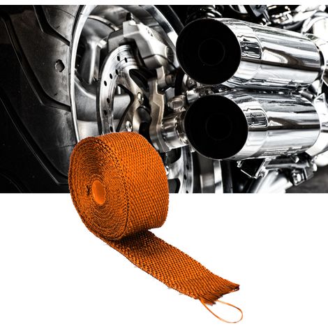 Ruban isolant thermique en fibre de verre 5m pour échappement, avec attaches acier allié - Orange pour voiture et moto (1/5)