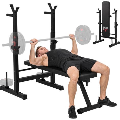 Banc de musculation pliable à 8 hauteurs réglables. support pour barre d'haltères en acier et PU. 140 x 73 x 98-122 cm. noir (1/5)