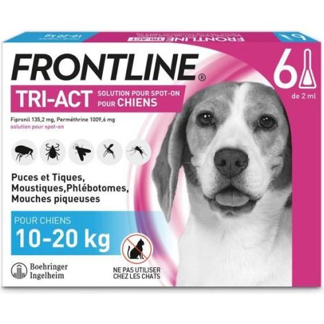 FRONTLINE Tri-Act Chiens M - 10 a 20 kg - 6 Pipettes - puces, tiques, moustiques, phlébotomes et mouches piqueuses (1/5)