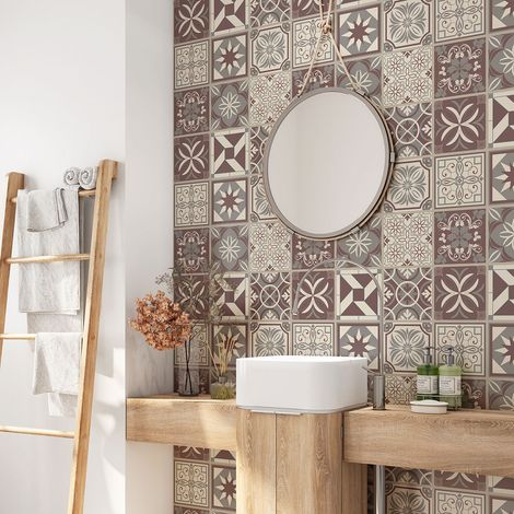 Crédence adhésive salle de bain - Motif carreaux de ciment - 60x60 cm - Adhésif MAT (1/4)