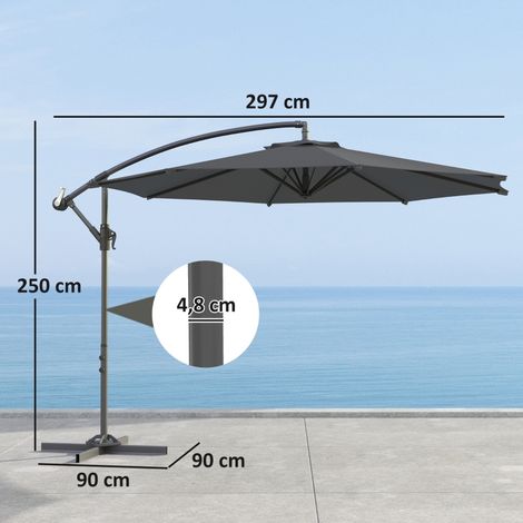 Parasol déporté octogonal 3m gris foncé, rabattable pied croix (1/5)