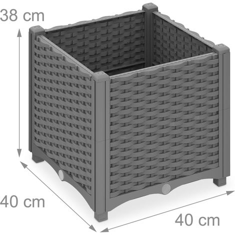 Jardinera alta rectangular para exterior jardín terraza 38 x 80 x 40 cm de plástico marrón 130016489 (1/3)
