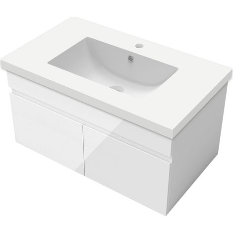 OCEAN Mobile bagno sospeso 79 cm con 2 ante, lavabo incassato, bianco (1/5)