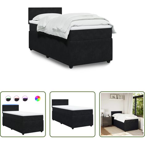 vidaXL Surmatelas - Sommier à lattes de lit et matelas Noir 80x200 cm Velours (1/5)