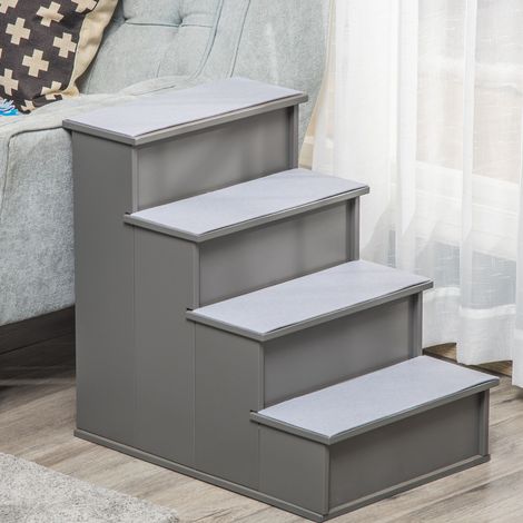 Scaletta per animali domestici per cani e gatti con imbottitura rimovibile, portata massima 30 kg, dimensioni 40x59x54,2 cm, colore grigio.