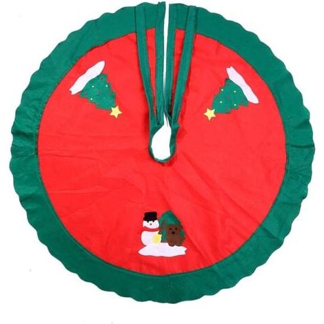 Jupe de Sapin de Noël 90cm - Décoration Base d'Arbre, Ornement Maison Fête, Tapis Tablier Rouge Couvre Pied de Sapin (1/4)