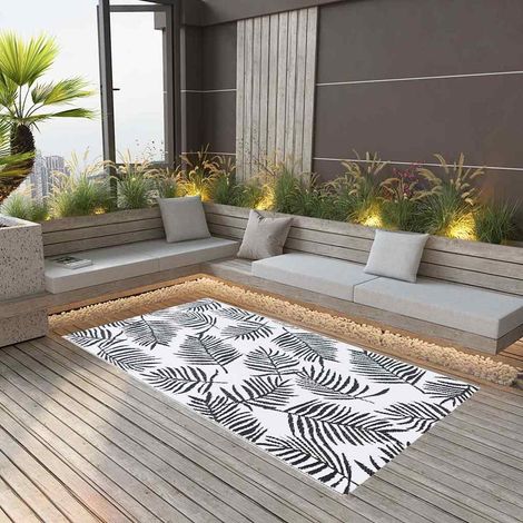 Tapis d'extérieur Terrasse Salon Cuisine - Tapis de jardin Blanc et noir 160x230 cm PP BV334110 - BonneVie (1/5)