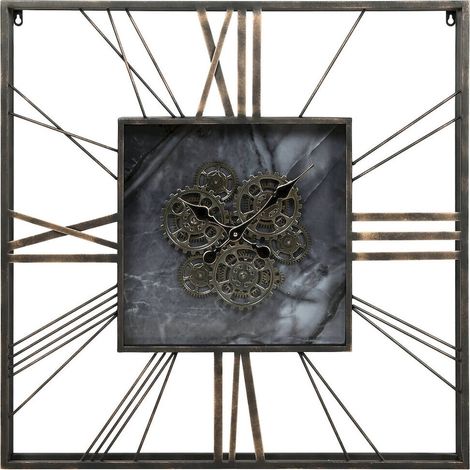 horloge murale loft dorée et noire design métal et verre - doré effet marbre noir (1/4)