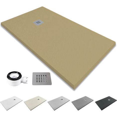 Plato de Ducha de Resina Extraplano Antideslizante  Incluye Válvula de Desagüe y Rejilla  Color Moka  170x75 cm