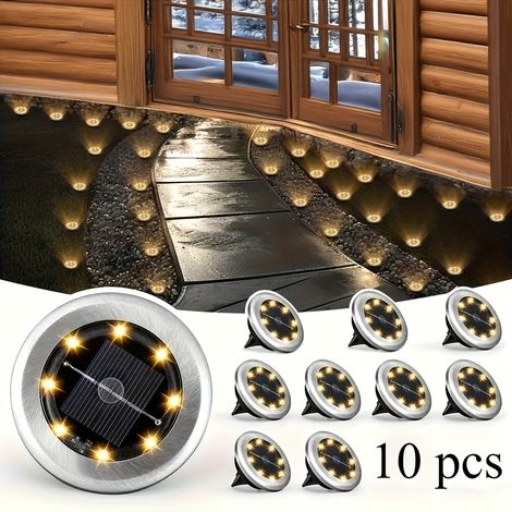 Lot de 10 lampes solaires intelligentes pour éclairage extérieur (villa, jardin, bassin, allée), double lumière (chaud/blanc), résistantes aux intempéries et longue durée. (1/5)
