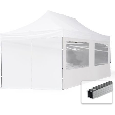 3x6 Pop Up Gazebo ECONOMY Aluminium 32 mm, incl. Sidewalls with Panorama Windows, white High Performance Polyester