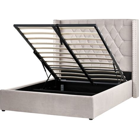 Bett mit Stauraum Samtstoff LUBBON 140 x 200 cm Taupe