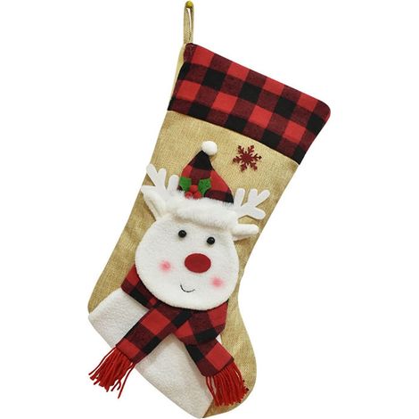 Chaussette De Noël - En Tricot À Motif Renne - Pour Décoration De Cheminée Ou Cadeau - 1 Pièce