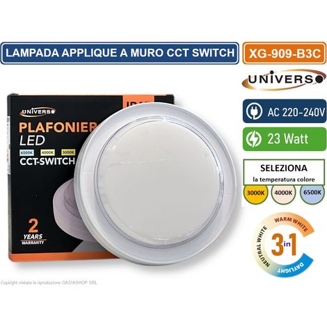 UNIVERSO XG-909-B3C PLAFONIERA LED SMD ROTONDA 23W DA ESTERNO IP65 CAMBIA COLORE SWITCH CCT 3in1 3000K-4000K-6500K (1/4)