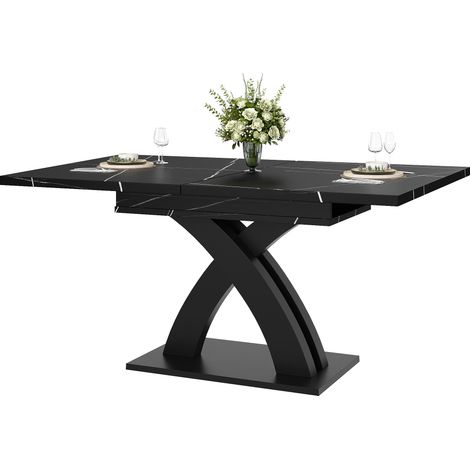 Tavolo da pranzo allungabile 120x80x76cm, estensibile fino a 160cm, traverse a X con guide screvoli, MDF nero per 6-10 persone (1/5)
