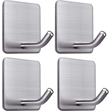 Ganchos para toallas autoadhesivos de alta calidad, impermeables, para montaje en pared, de acero inoxidable, para baño, cocina y hogar, paquete de 4 (1/4)
