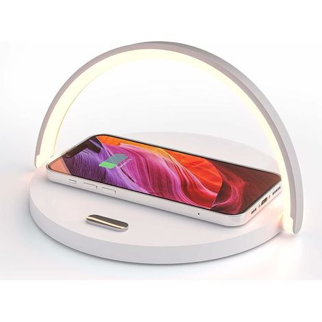 Lampada da comodino con caricabatterie wireless, lampada da tavolo touch, luce notturna a LED con caricabatterie a induzione certificato QC3.0 da 10 W, luce notturna touch dimmerabile con 3 livelli di (1/5)
