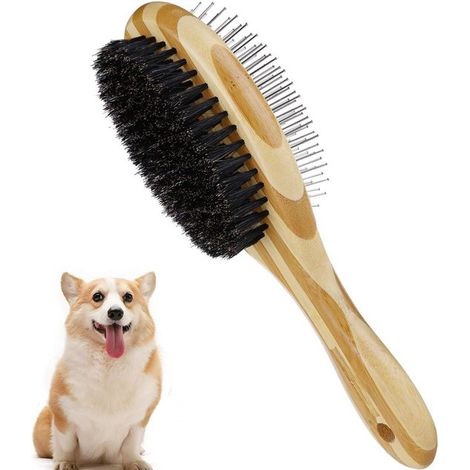 Brosse pour animaux - 24 x 7 cm - Brosse double face pour chiens - Poils de sanglier naturels (1/5)