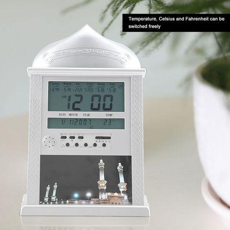 Horloge de prière islamique musulmane Azan, alarme de prière numérique, horloge de table argentée, pile non incluse. (1/5)