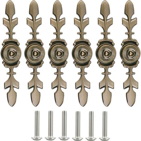 Poignée de meuble vintage 6 pièces, bouton de porte et tiroir rétro, poignée d'armoire et placard avec vis, tirette de commode ancienne, quincaillerie de mobilier classique. (1/3)