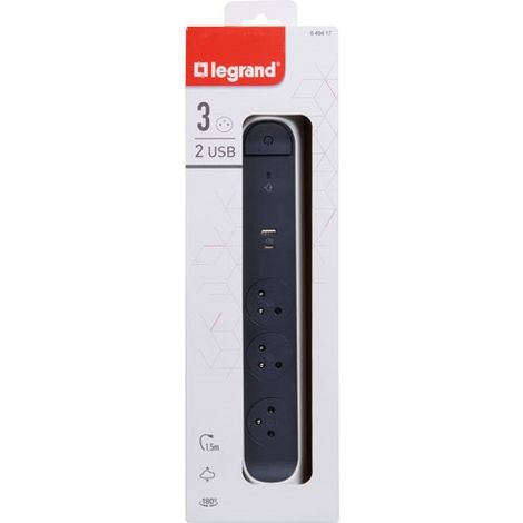 Regleta Fb 3x2p+t Prenium Parafoudre Usb A+c 1.5m Blanco/n - Legrand